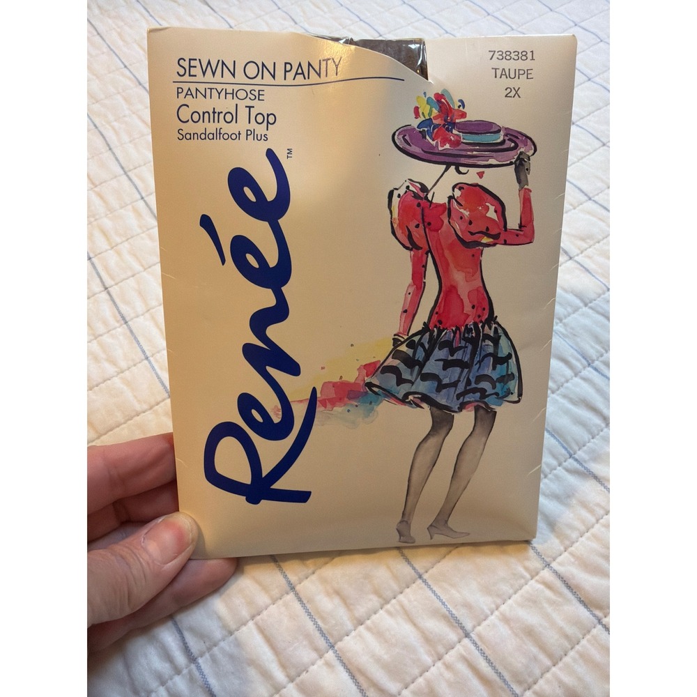 Vintage 1993 Renee Pantyhose Control‎ Top Sandalfoot Taupe 2X Plus Size USA Made
